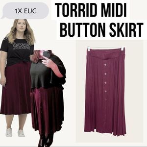 Torrid Midi Button Skirt in Wine